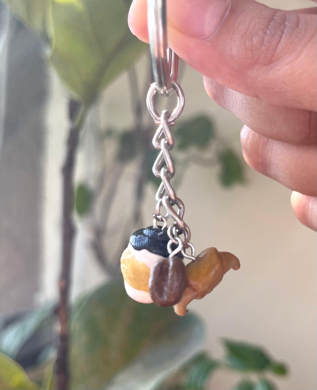 Handmade miniature character keychain with tiny dessert details